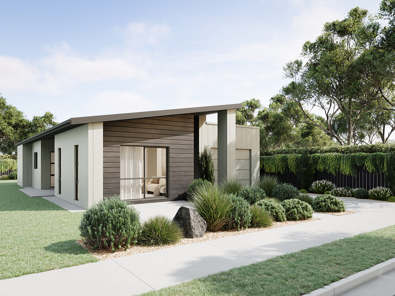 Contemporary two storey home 3D Render in Brymer Heights NSW featuring modern facade, garage and landscaped frontage