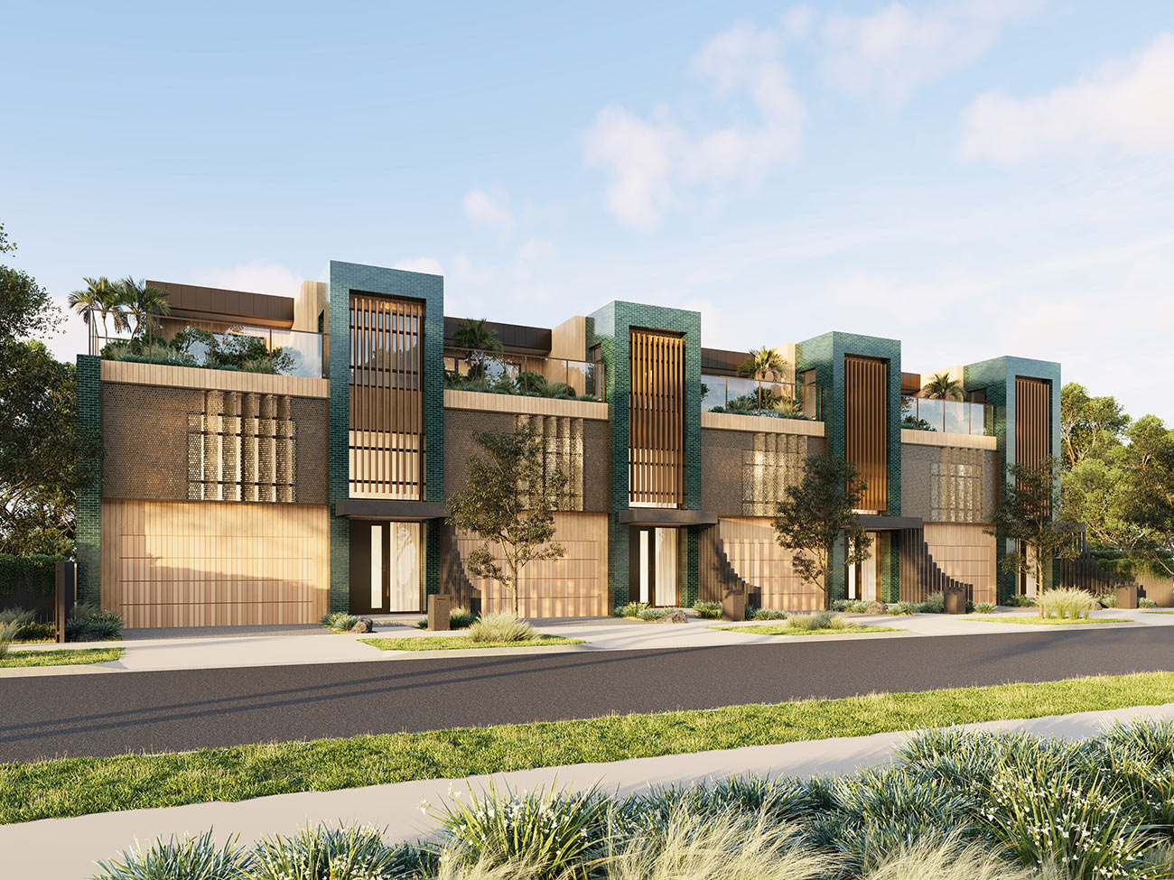 Modern townhouse development 3D rendering in Parramatta NSW featuring clean architectural design