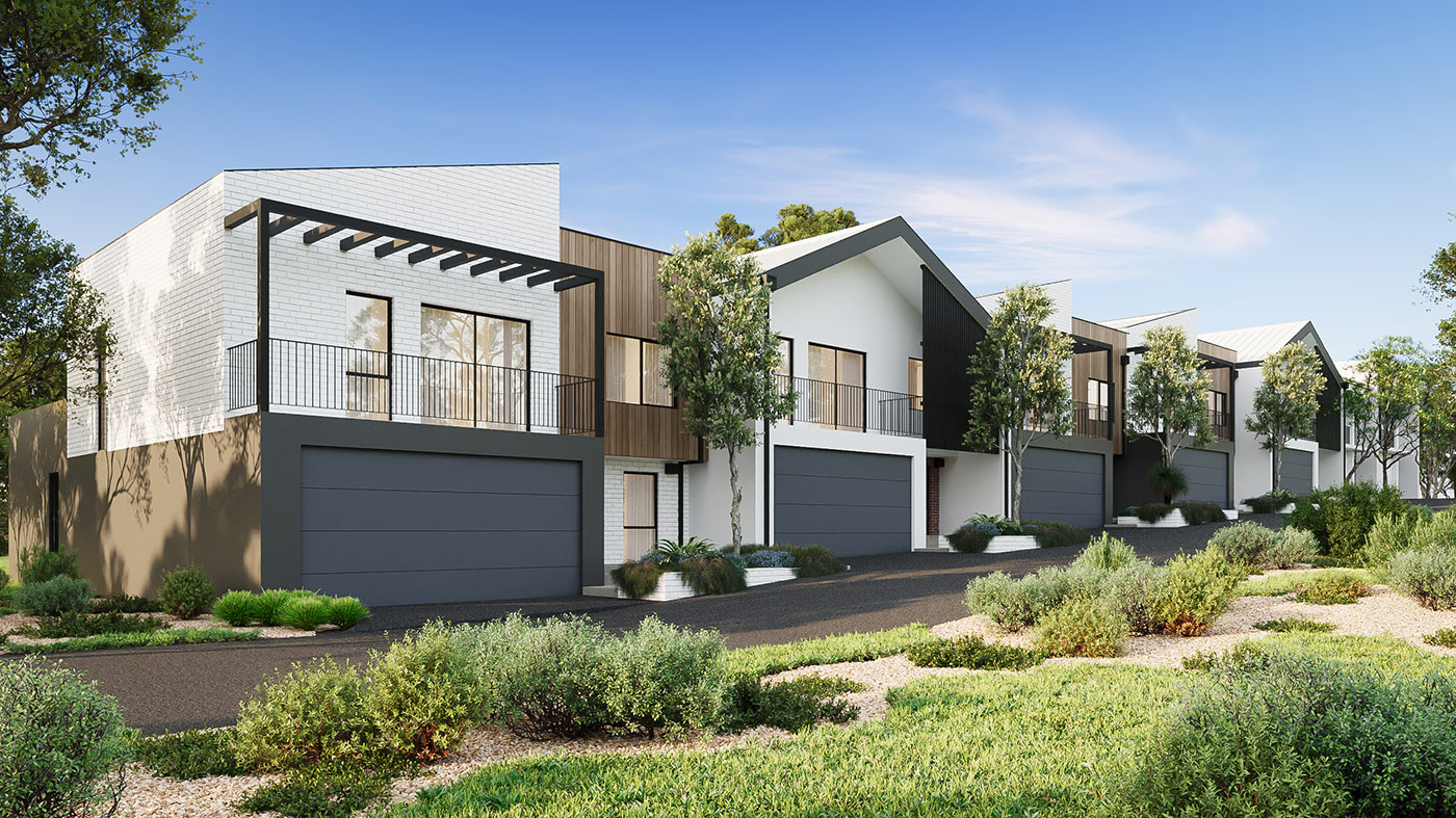 Modern townhouse development in Fremantle with coastal architectural influence presented in a 3D Render