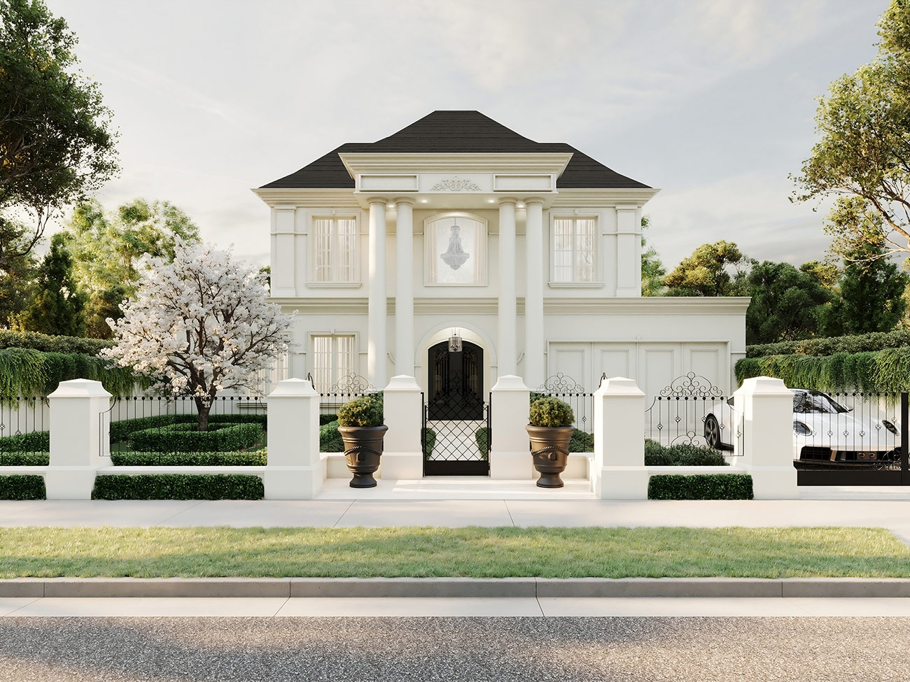 Contemporary coastal home 3D rendering in Hampton on Earlsfield Road with soft neutral tones and detailed landscape design