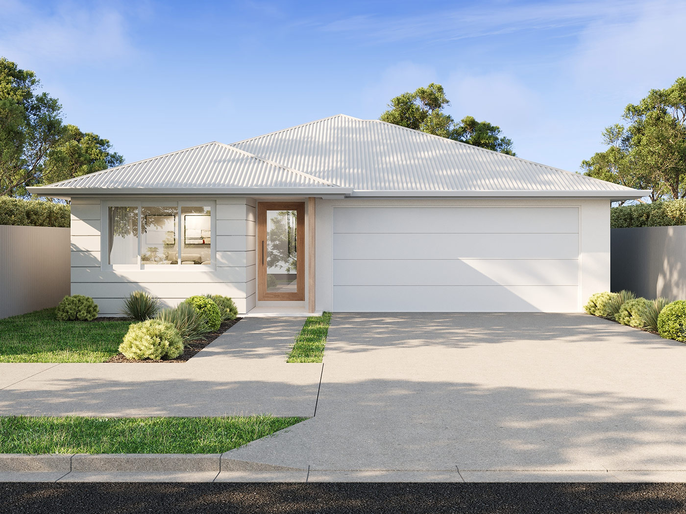 Modern single storey suburban home 3D Rendering in Wyee NSW with clean facade, garage and landscaped garden