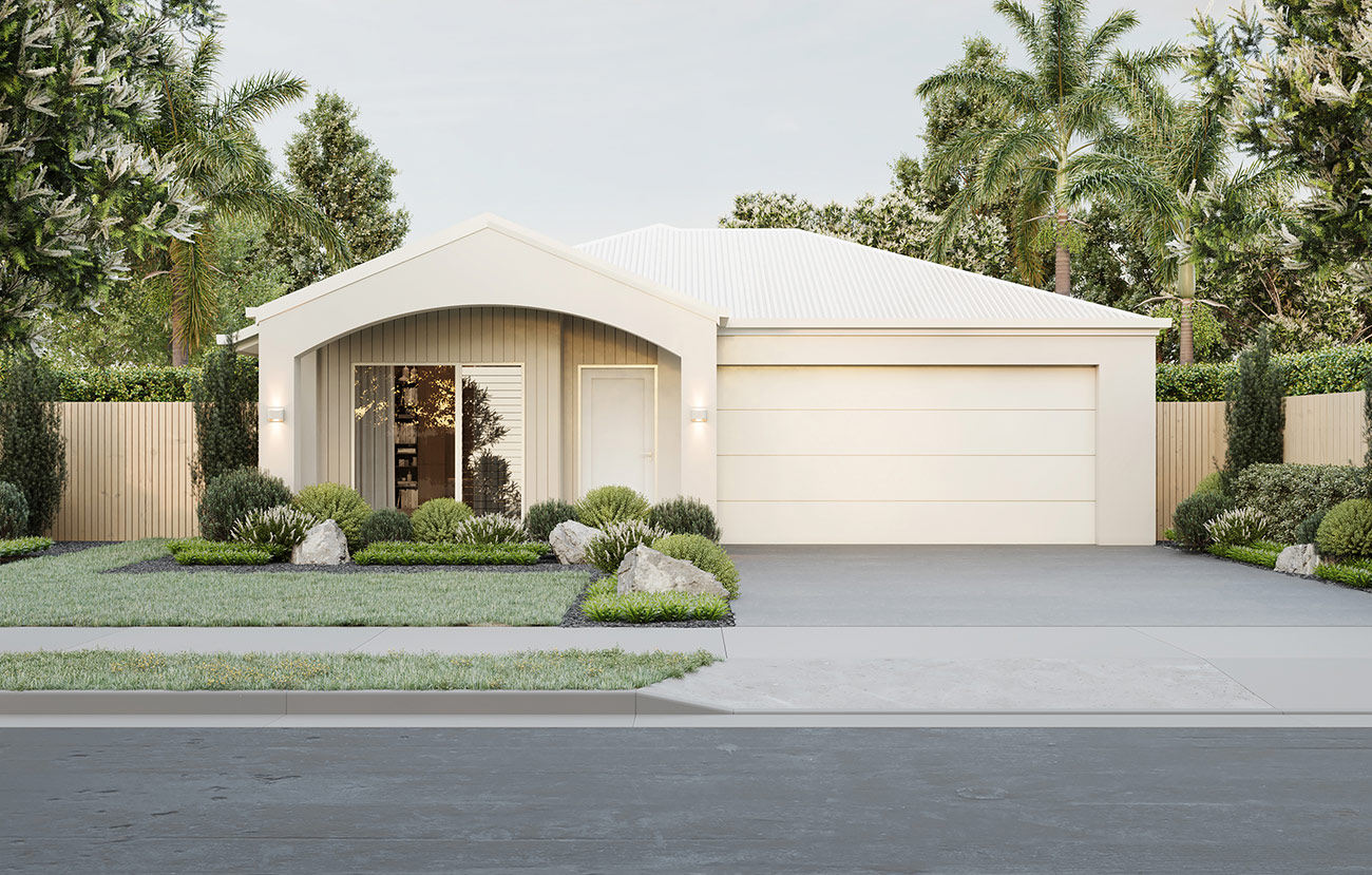 Modern family home 3D Rendering in Andergrove QLD with single storey design, garage and landscaped front yard