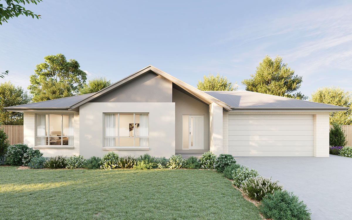 Modern residential home 3D rendering on Marlboro Drive Marsden Park NSW featuring angular roof design and clean architectural finishes