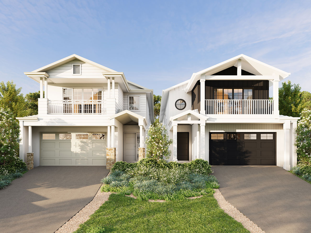 Modern townhouse development in Mitchelton with evening lighting and repeating facade rhythm captured in a 3D Render