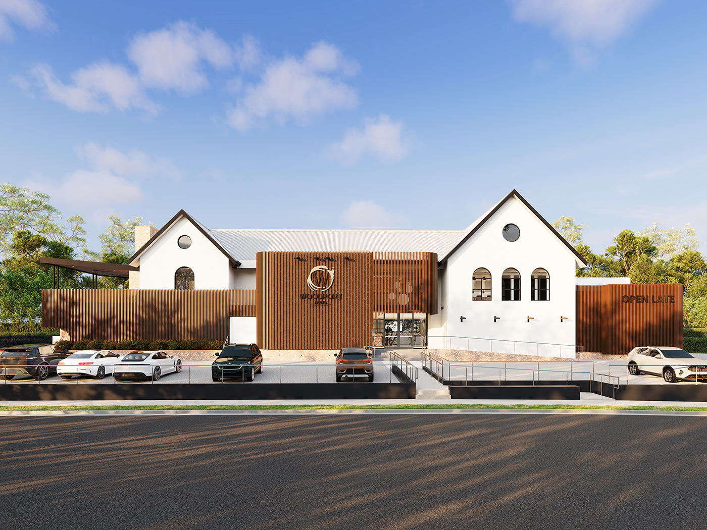 Commercial hotel building in Newcastle NSW 3D rendering with modern facade and hospitality design elements