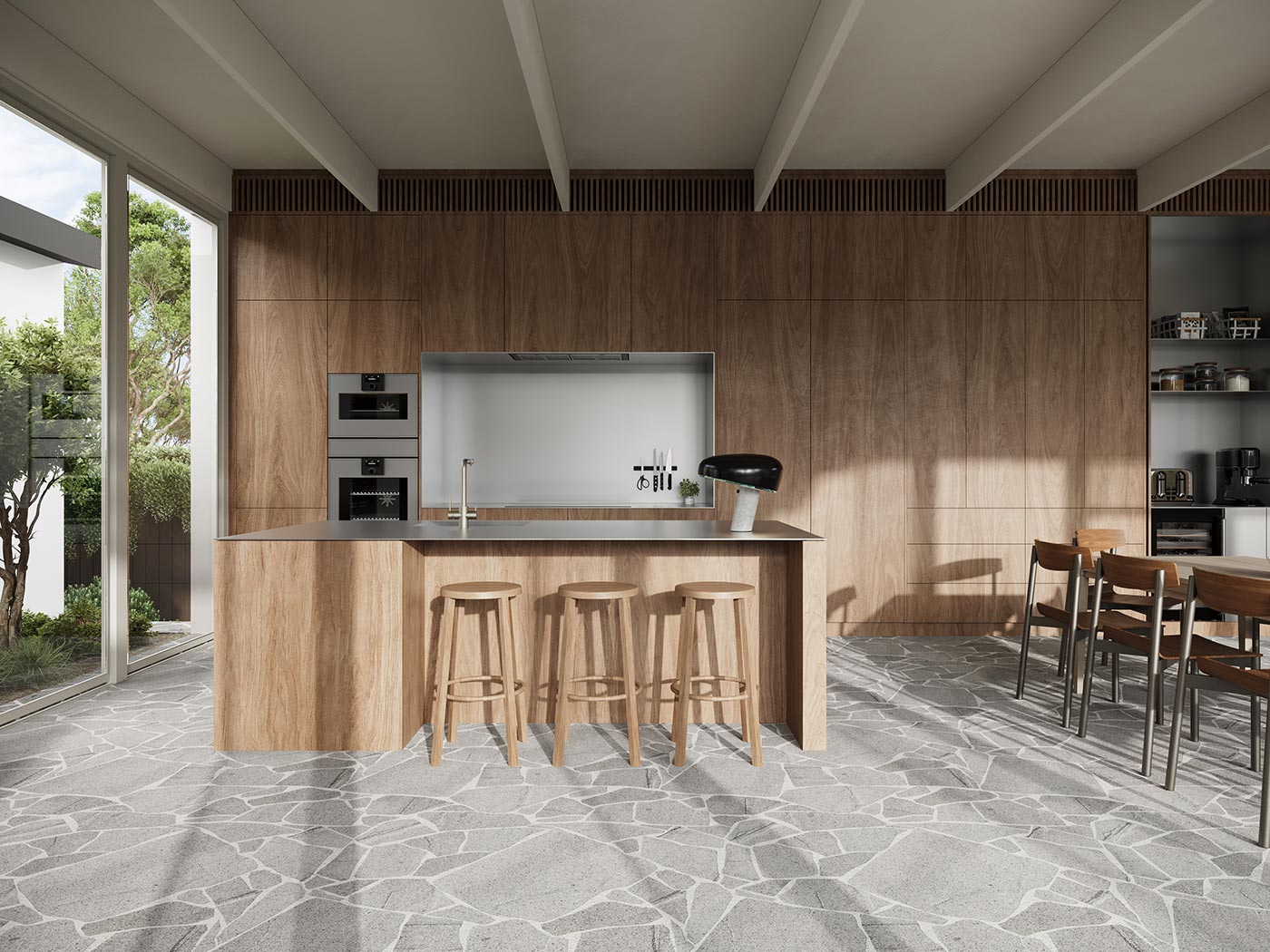 Luxury kitchen island design in Oran Park Sydney featuring modern cabinetry and stone finishes shown in a detailed 3D rendering