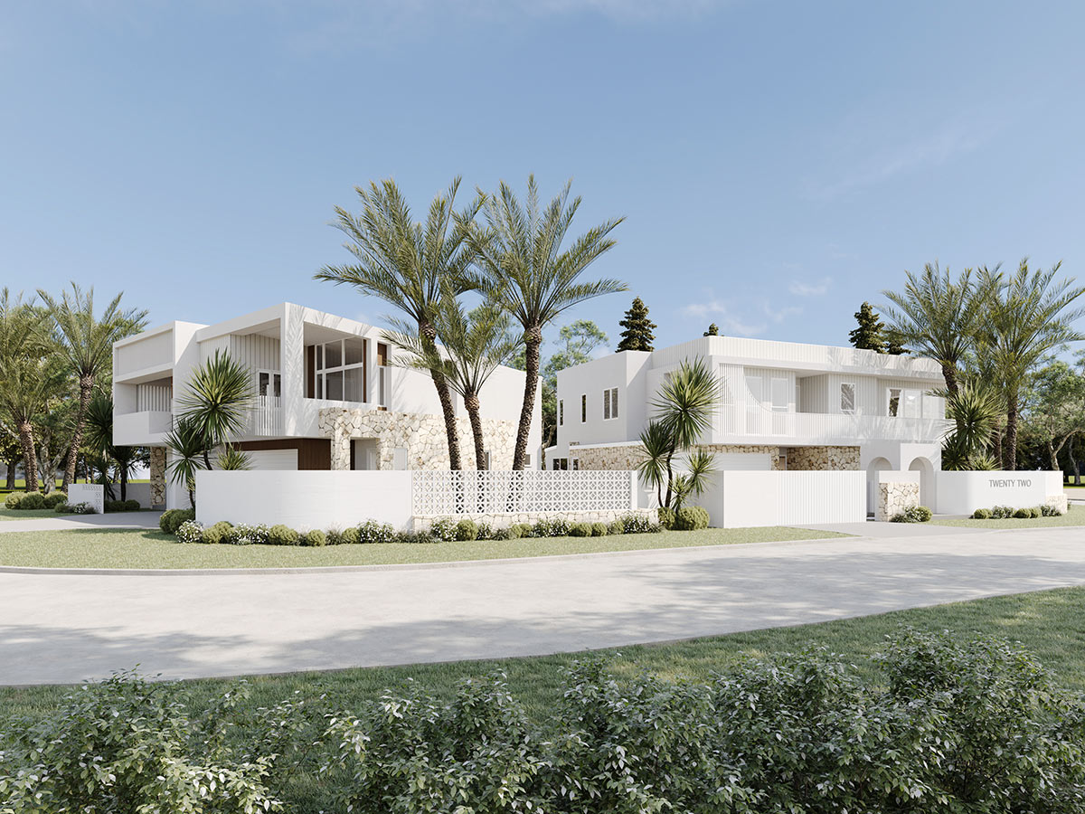 Modern Queensland home in Springfield Lakes with elevated structure and light facade captured in a 3D Rendering