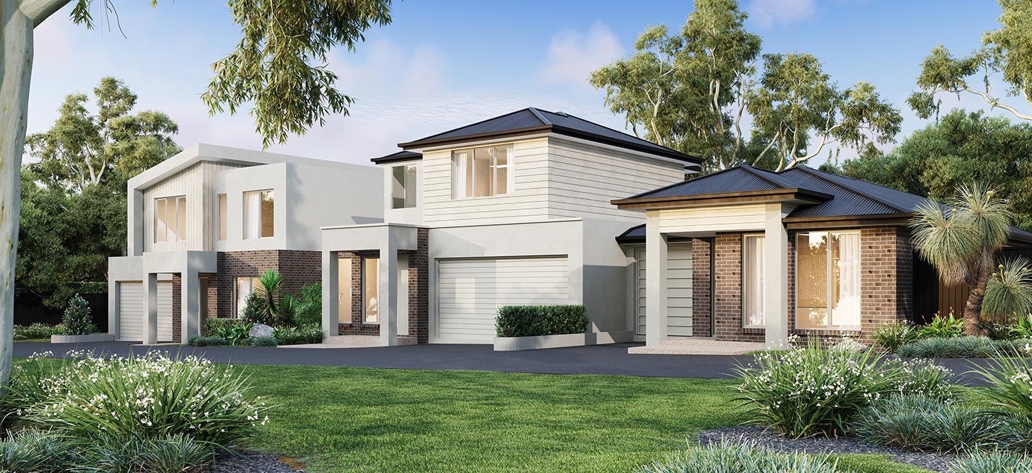 Modern family residence 3D rendering in Warrandyte VIC with landscaped garden and driveway