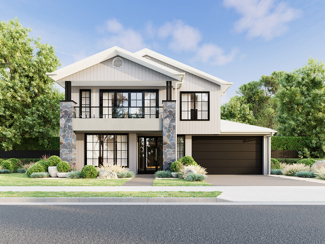Contemporary single storey house 3D rendering on Whites Road Wollert VIC with brick facade and minimalist landscaping