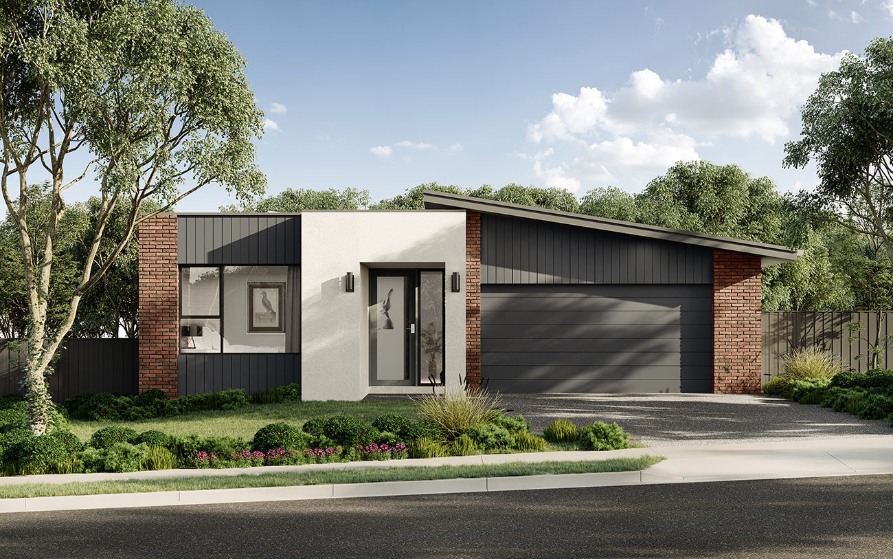 Modern two storey home 3D render in Whitton Rise Bungendore with balcony facade, mixed materials and landscaped front yard