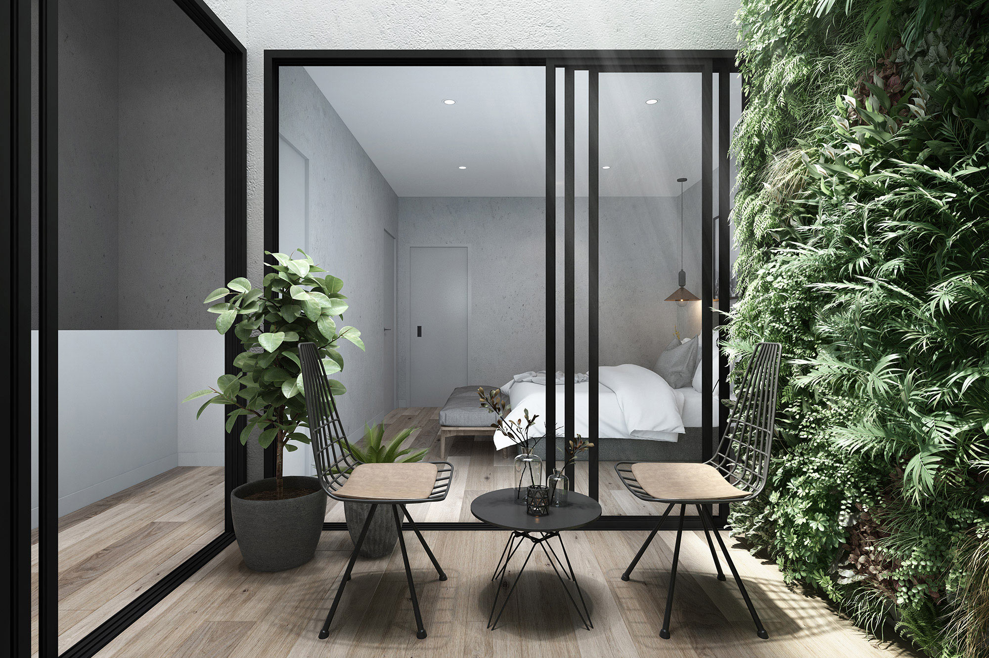 Apartment bedroom interior in Brisbane 3D Rendering with modern styling and natural lighting