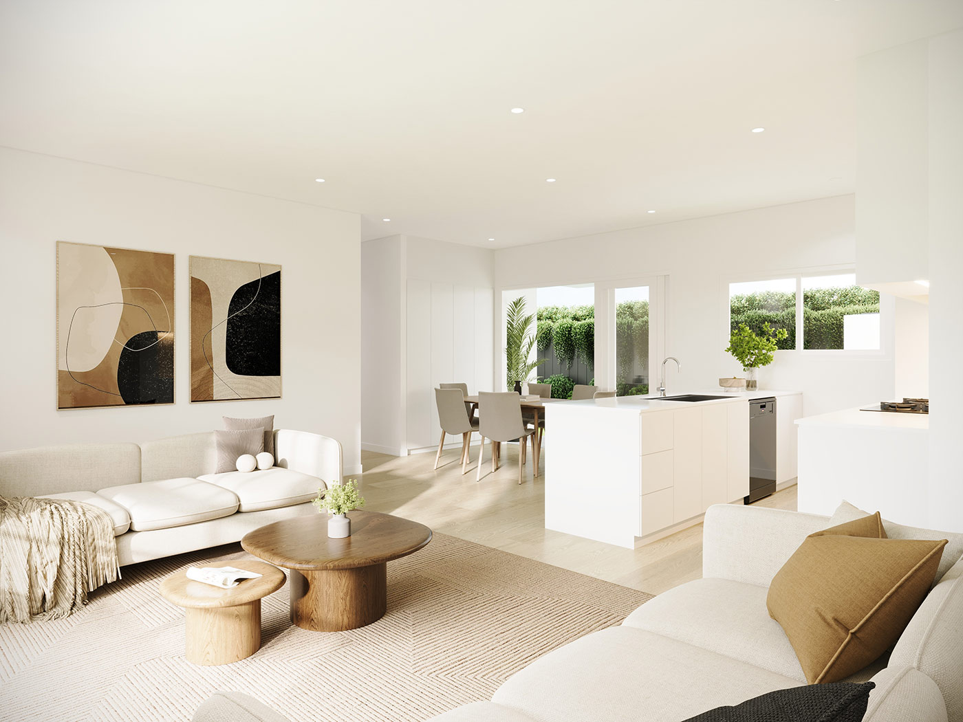 Horsley Nsw Open Plan Living Dining Kitchen City View 3d Render