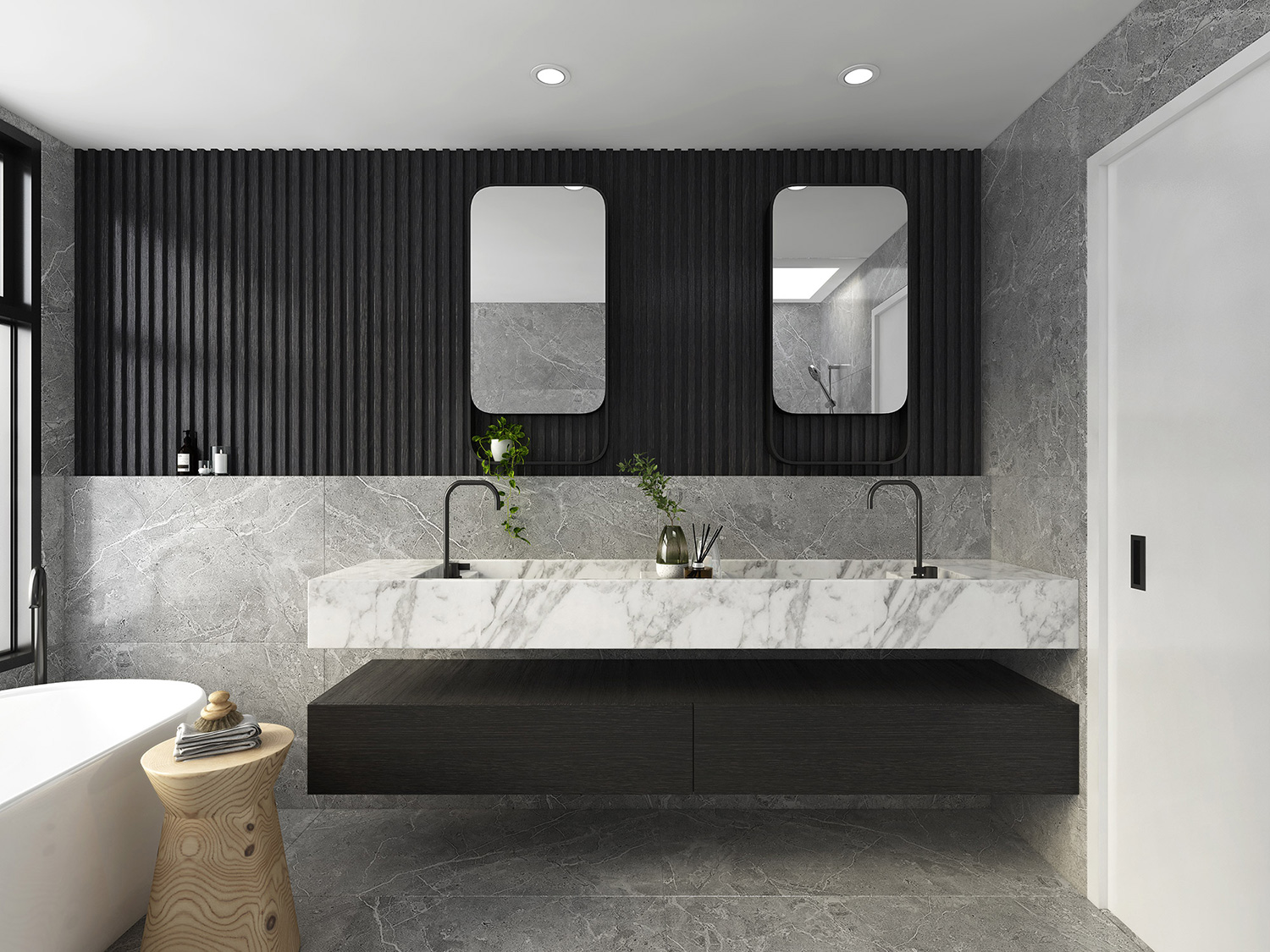 Marsden Park bathroom 3D rendering featuring clean lines, soft tones and functional Australian home design