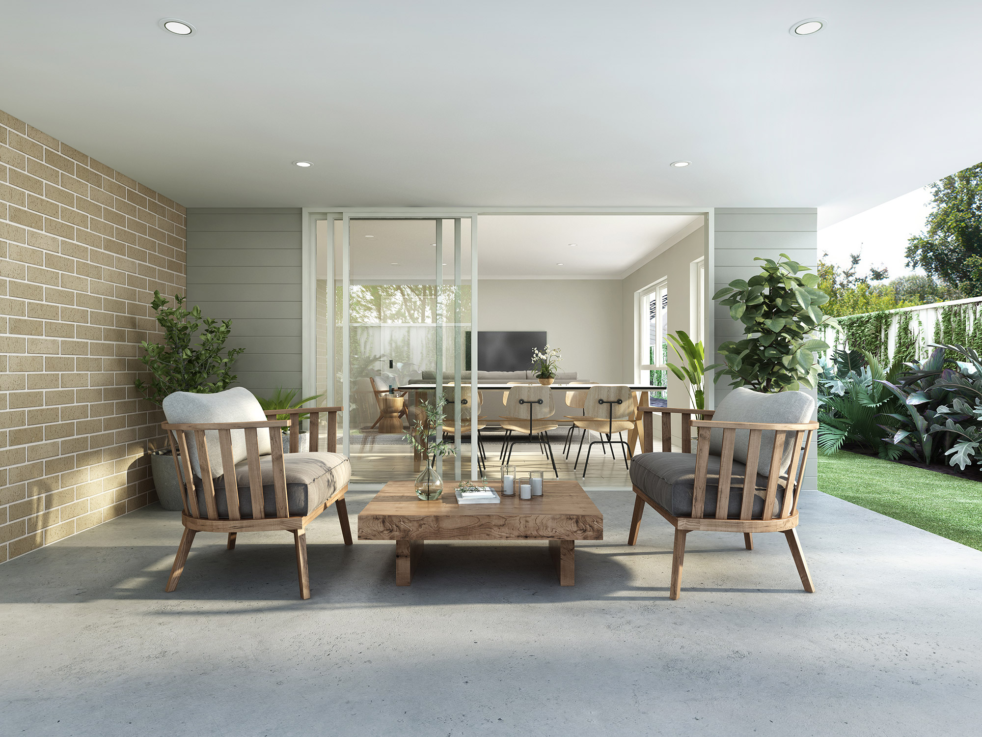 Outdoor alfresco lounge area in Ripley 3D Rendering showcasing modern Australian residential design
