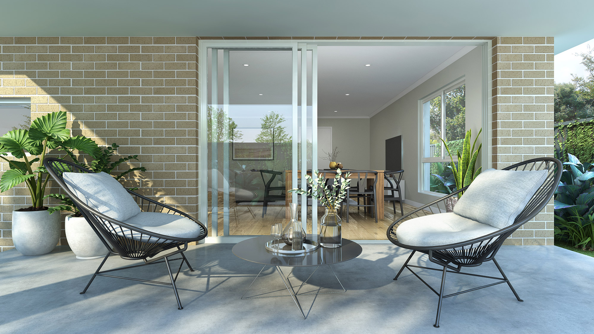 Backyard outdoor living space in Schofields 3D Rendering featuring modern Australian home design