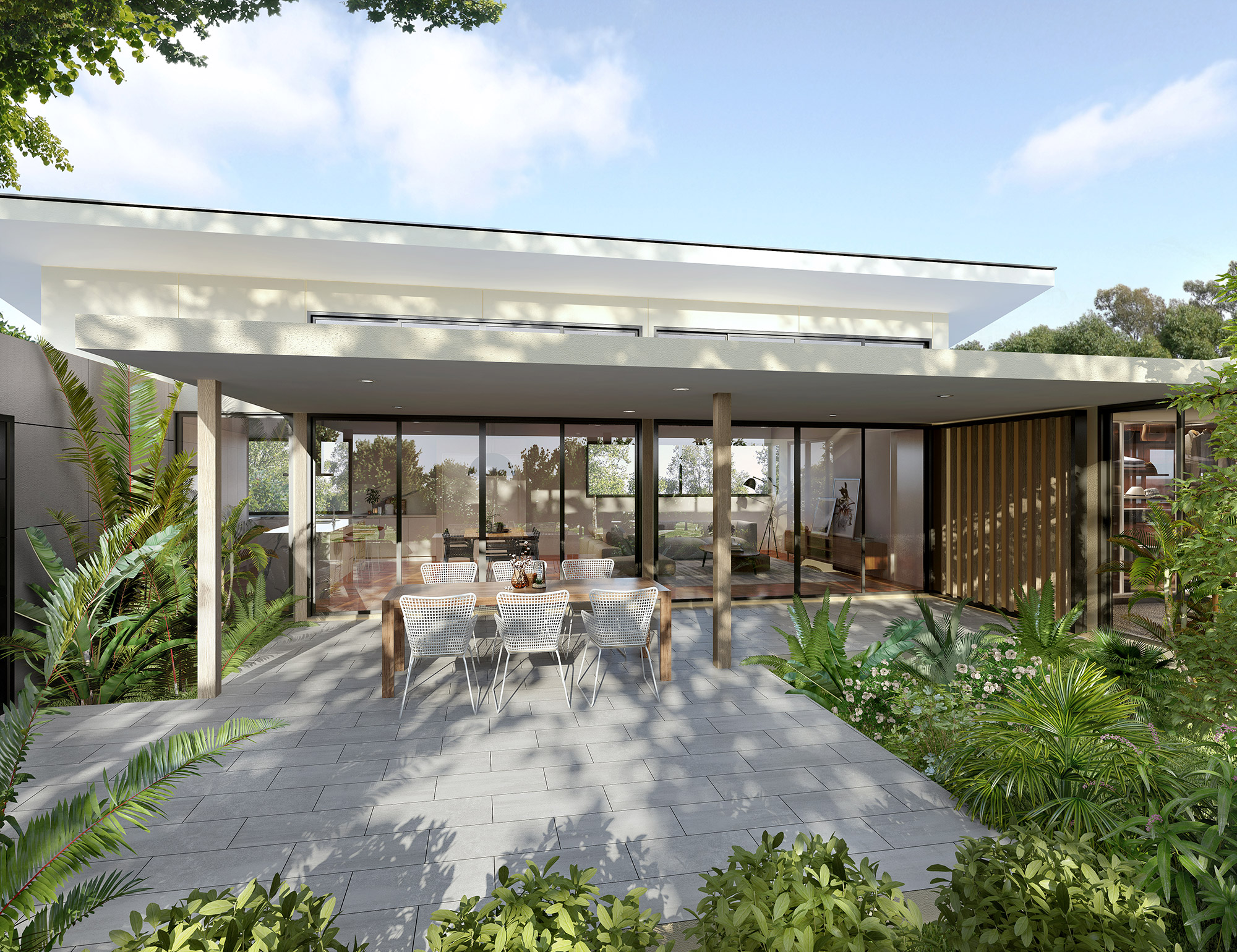 Outdoor dining area in Tarneit 3D Rendering featuring contemporary Australian home design