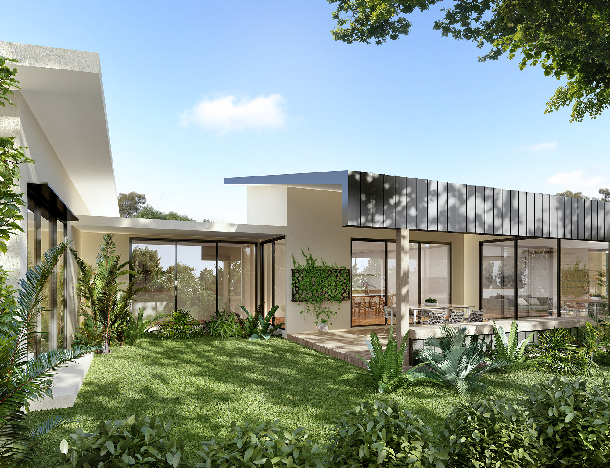 Modern home exterior with landscaped garden in Tarneit 3D Rendering showing contemporary architecture