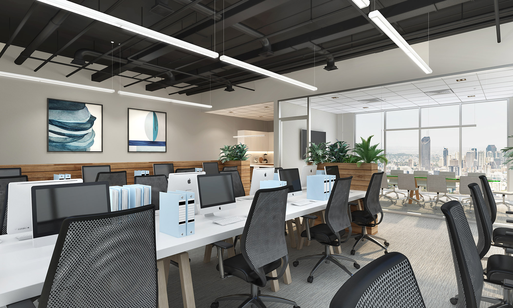 7572 Sus7415 0928 Edge Suspended Lighting Fixture Installed On Office Space : This Is A Sample Rendering For The Company Aron Lightin